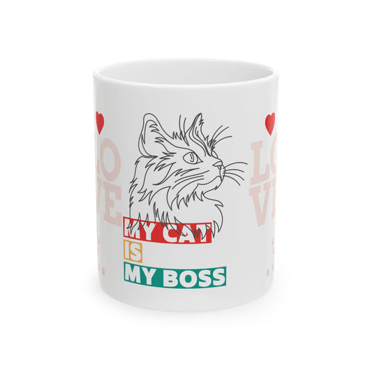 Cute Cat Boss Ceramic Mug - Perfect Gift for Cat Lovers, Funny Pet Owner Mug, Coffee Cup for Cat Moms, Animal Lover Gifts, 11oz 15oz